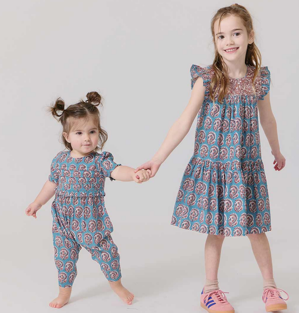 Pink Chicken Baby Raquel Romper in Blue Paisley