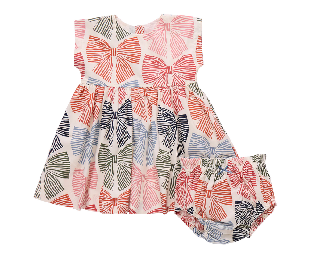 Pink Chicken Baby Adaline Dress in Multi Striped Bows