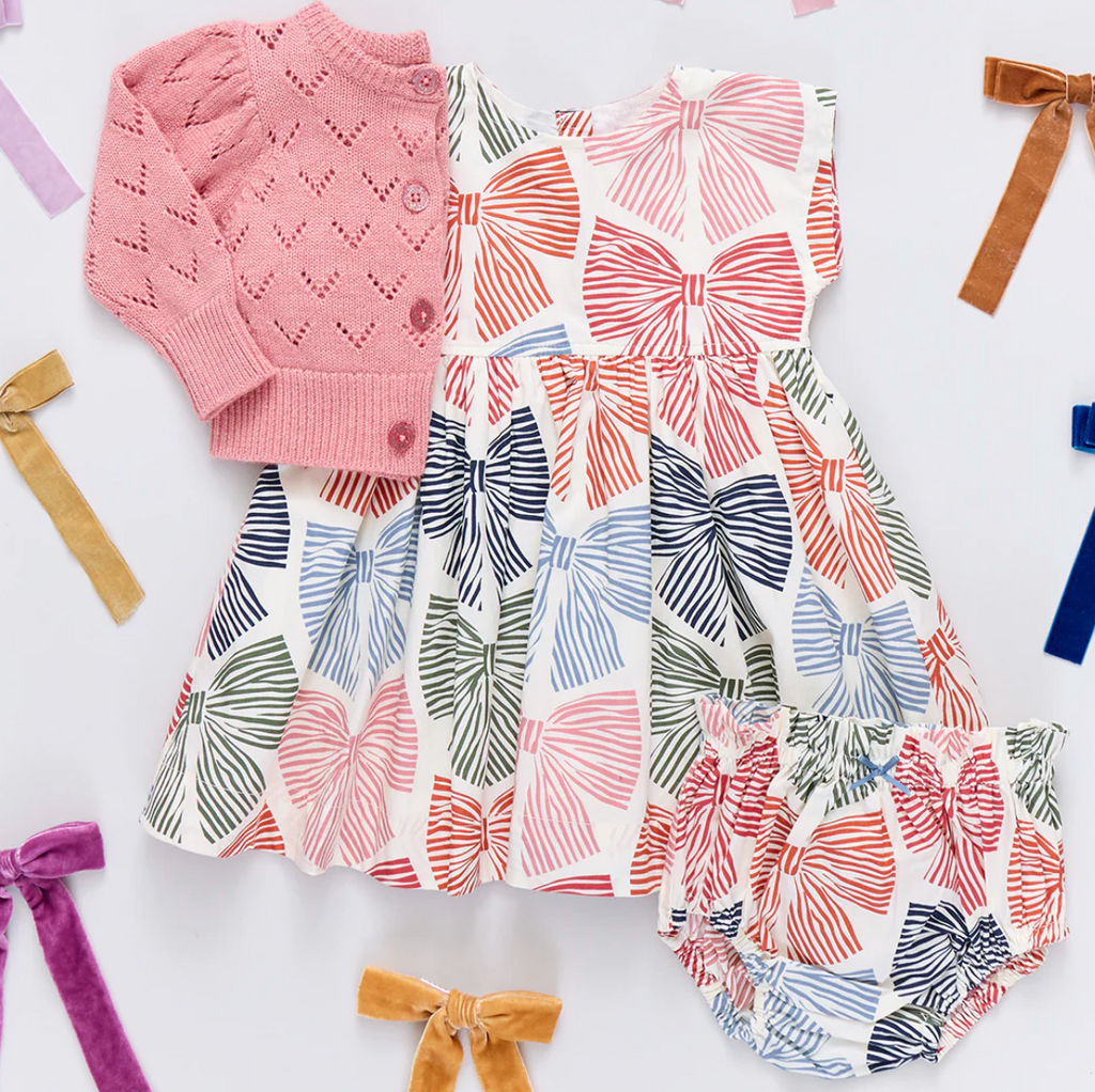 Pink Chicken Baby Adaline Dress in Multi Striped Bows