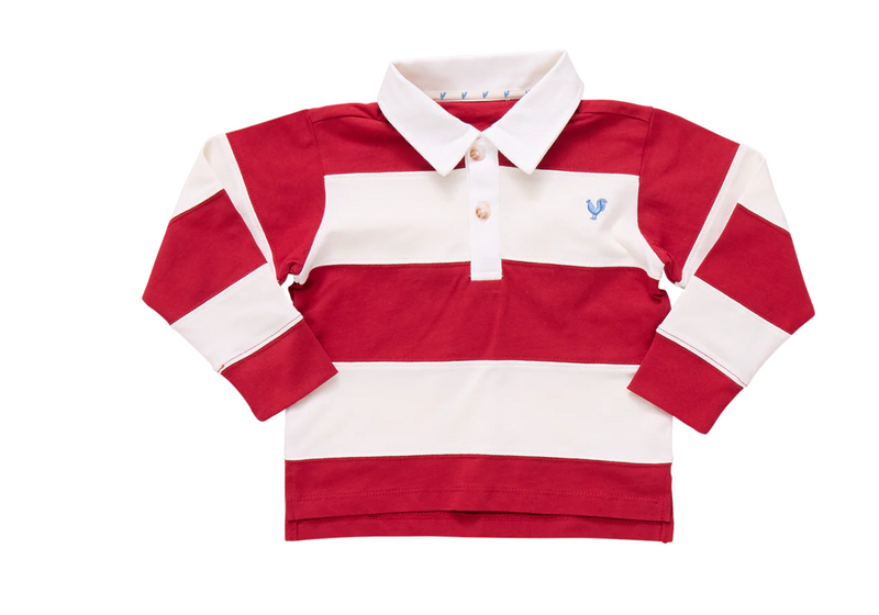 Pink Chicken Boy's Albert Rugby Shirt in Red & White