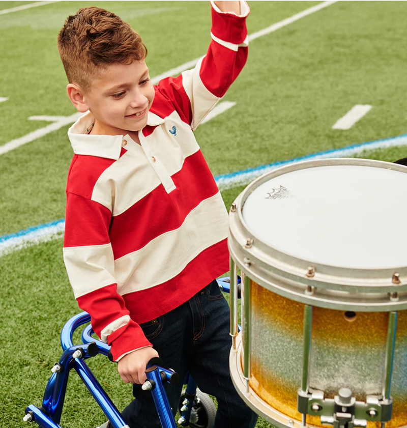 Pink Chicken Boy's Albert Rugby Shirt in Red & White