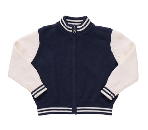Pink Chicken Boy's Varsity Zip Sweater in Navy