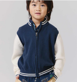 Pink Chicken Boy's Varsity Zip Sweater in Navy