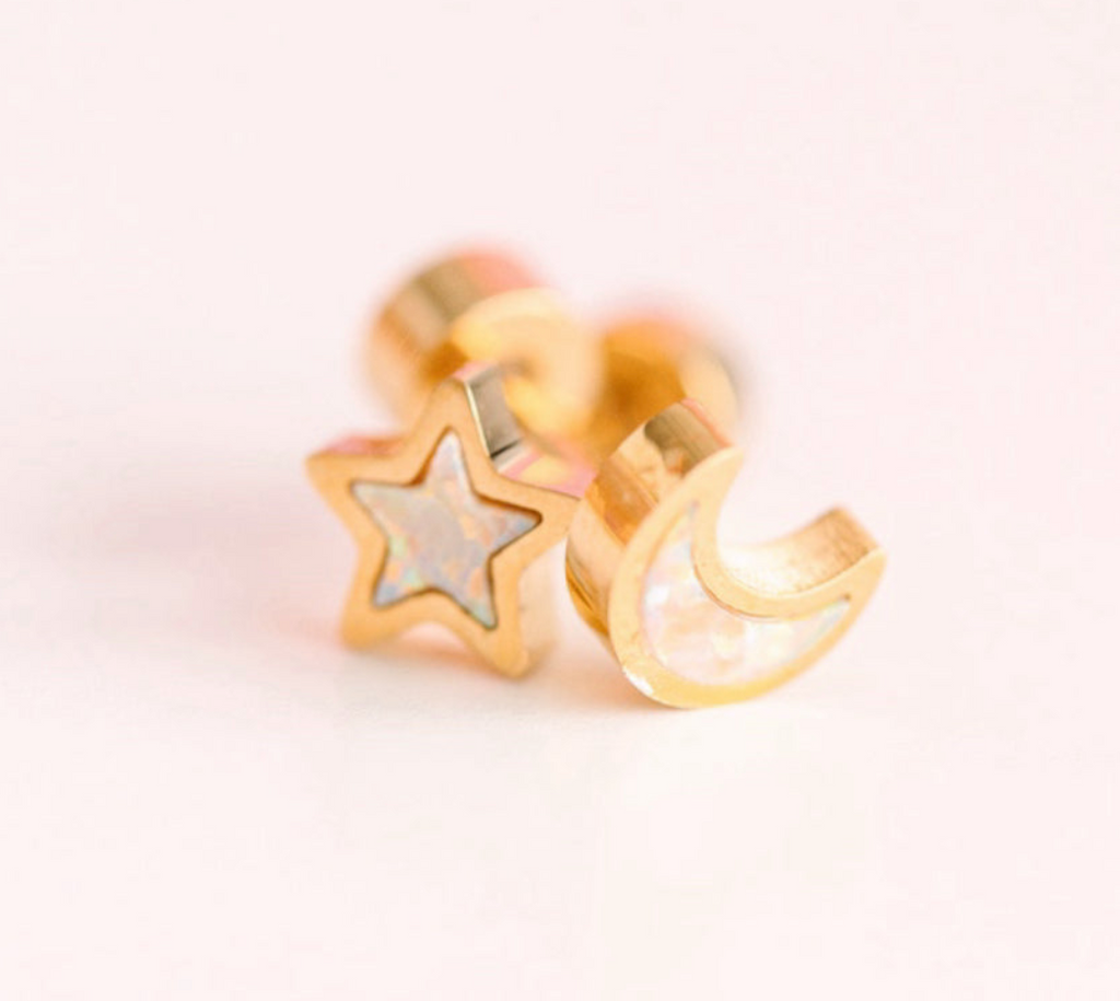 Pierced Co Earrings in Moon/Star Opal
