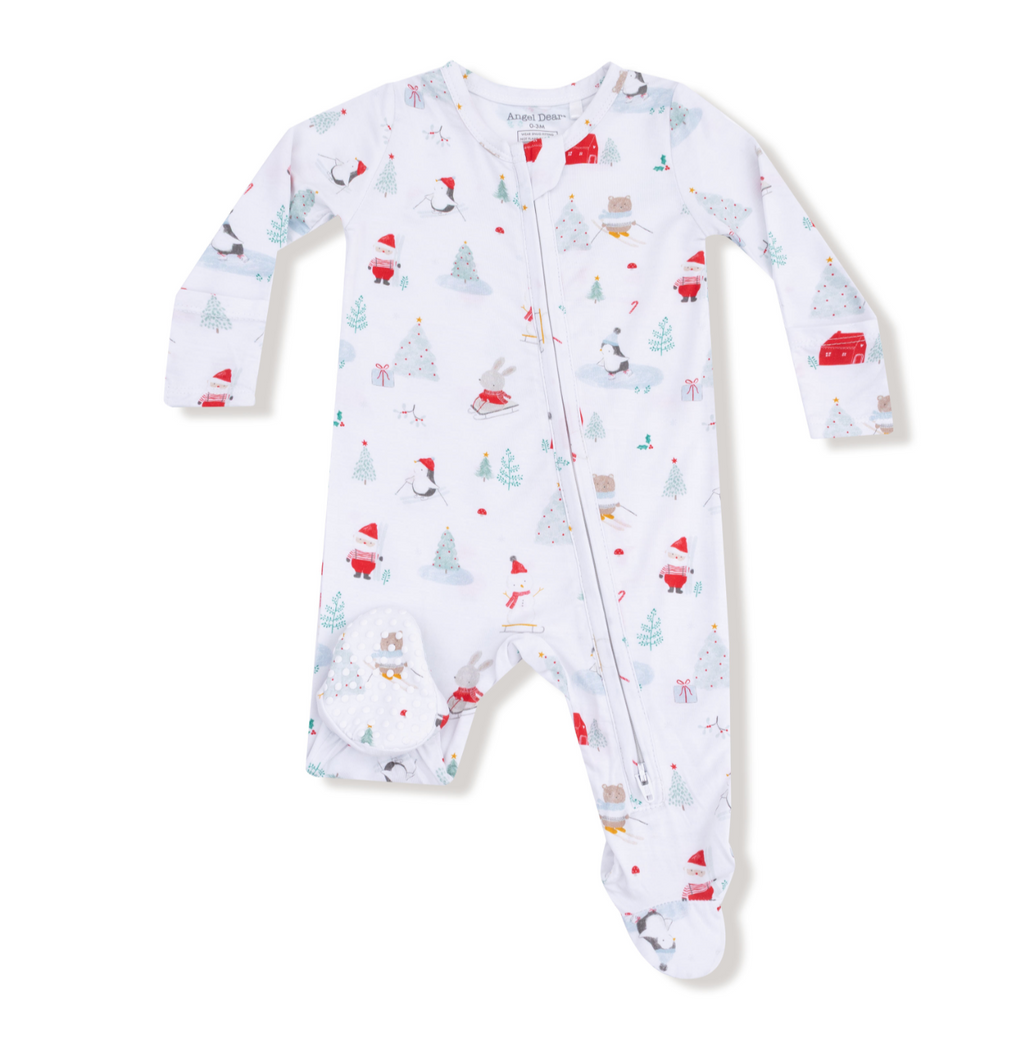 Angel Dear 2 Way Zipper Footie in Santa Ski Friends