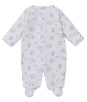 Kissy Kissy Snap Footie in Blue Snow Happy Penguins