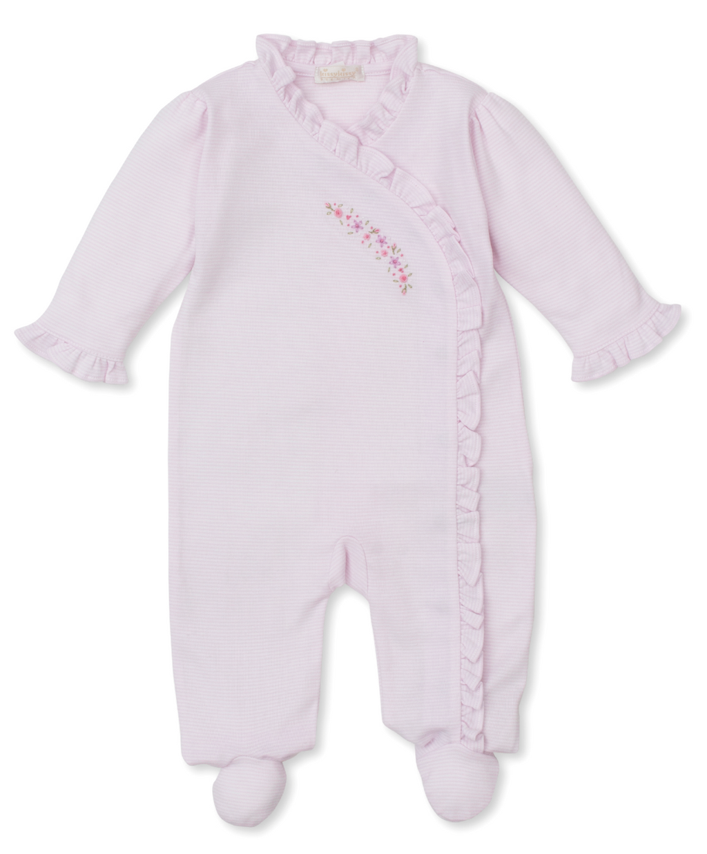 Kissy Kissy Ruffle Snap Footie with Hand Embroidery in Roses
