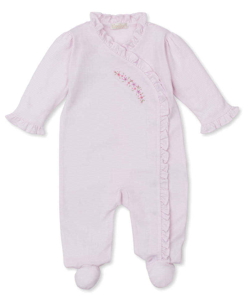 Kissy Kissy Ruffle Snap Footie with Hand Embroidery in Roses