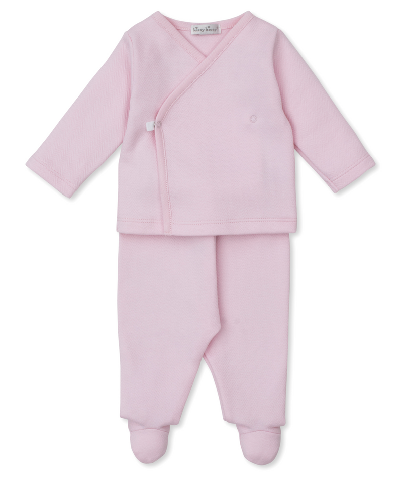 Kissy Kissy Jacquard Footed Pant Set in Pink Sweet Homecoming