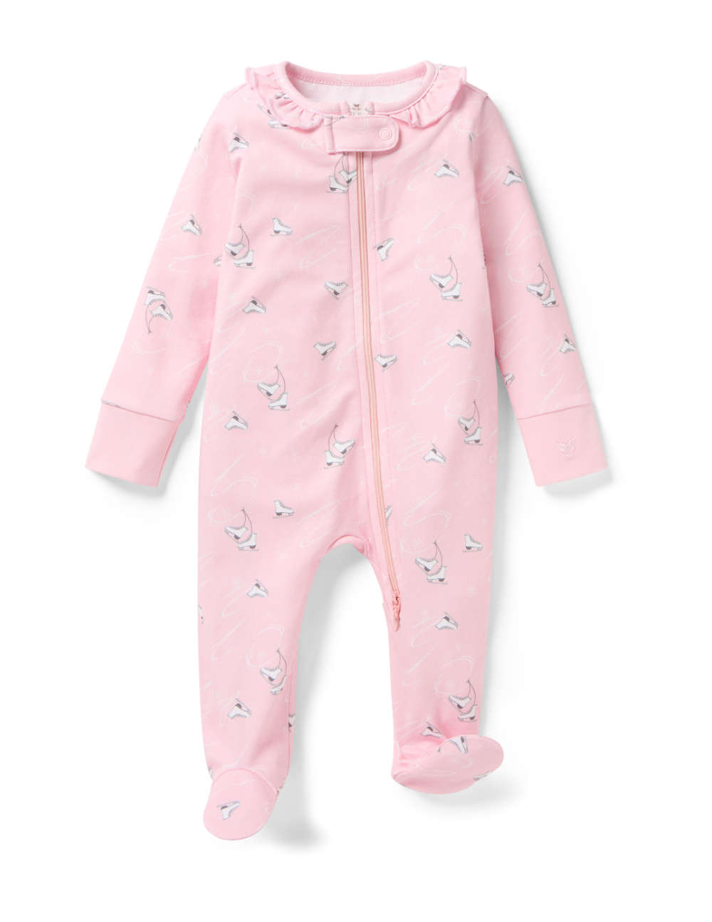 Petite Plume Pima Cotton Ruffle Collar Baby Romper in Winter Skates