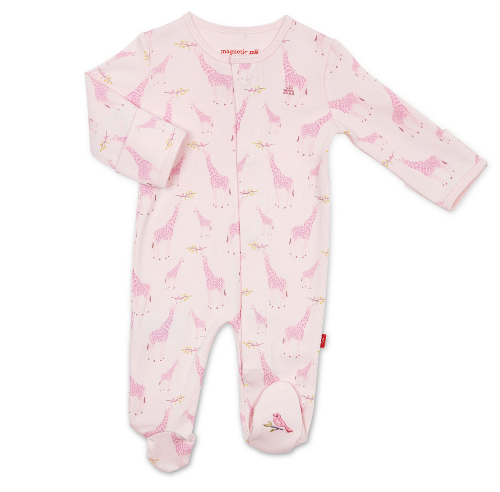 Magnetic Me Organic Cotton Footie in Pink Jolie Giraffe