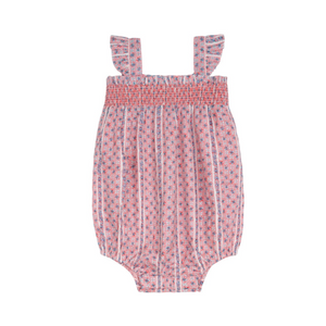 Minnow Smocked Bubble Romper in Floral Tile