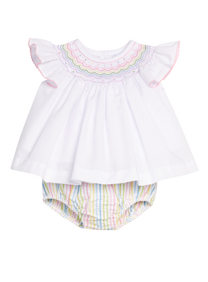Little English Smocked Bishop Diaper Set in Rainbow