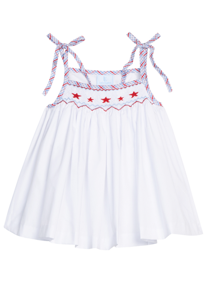 Little English Smocked Tie Shoulder Tank in Stars