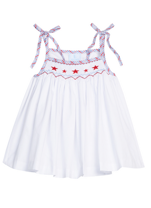 Little English Smocked Tie Shoulder Tank in Stars