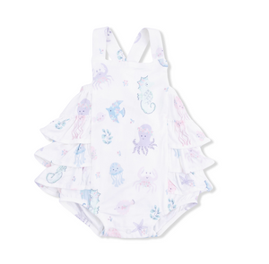 Angel Dear Ruffle Sunsuit in Floral Sea Creatures