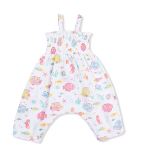 Angel Dear Smocked Romper in Sunny Coral Reef Fish