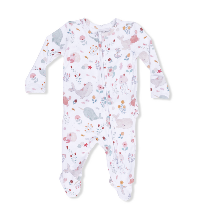 Angel Dear 2 Way Ruffle Back Zipper Footie in Garden Sea Creatures