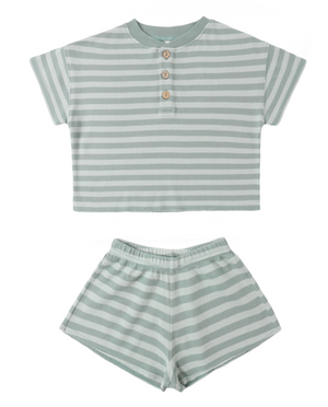 Rylee + Cru Waffle Set in Sea Green Stripe