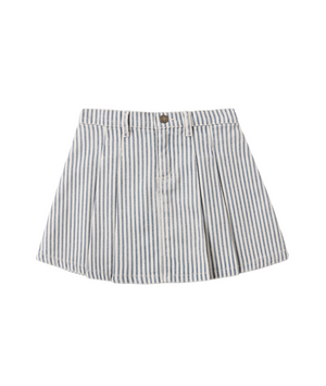 Rylee + Cru Pleated Denim Skirt in Railroad Stripe