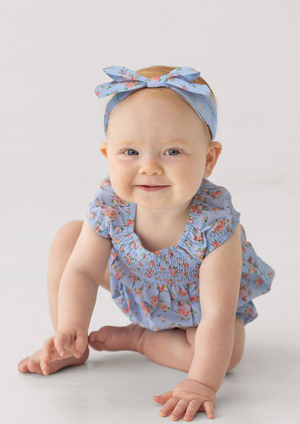 Mabel and Honey Delia Romper in Blue Tiny Floral