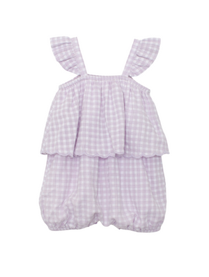 Mabel and Honey Sugar Plum Romper in Lavender Gingham