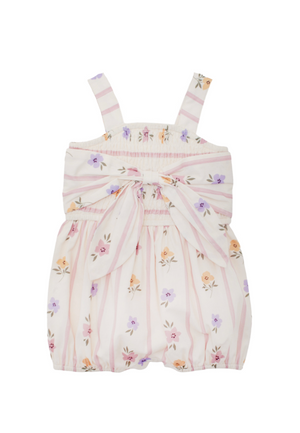 Mabel and Honey Front Tie Romper in Purple Bouquet