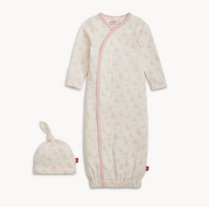 Magnetic Me Organic Cotton Sleeper Gown + Hat Set in Pink Tiny Tides