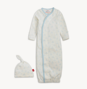 Magnetic Me Organic Cotton Sleeper Gown + Hat Set in Blue Tiny Tides