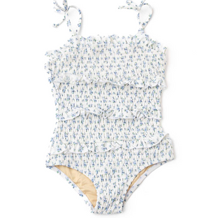 Shade Critters Smocked One-Piece Swimsuit in Cottage Floral Blue