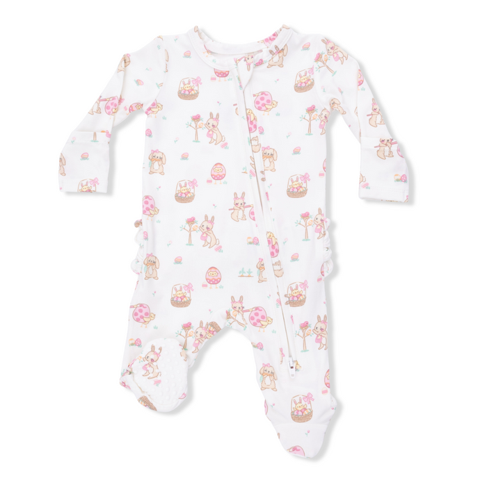 Angel Dear 2 Way Ruffle Back Zipper Footie in Pink Easter Egg Hunt