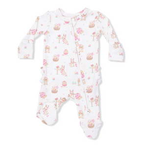 Angel Dear 2 Way Ruffle Back Zipper Footie in Pink Easter Egg Hunt