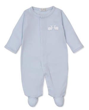 Kissy Kissy Snap Footie in Blue Pique Twin Bunnies