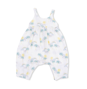 Angel Dear Tie Back Romper in Palm Trees and Rainbows