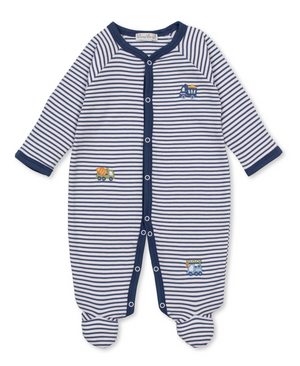 Kissy Kissy Snap Footie in Striped Construction Demo