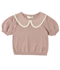 Rylee + Cru Pointelle Collared Knit Top in Rosewood