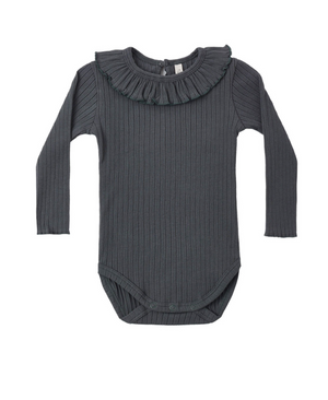 Rylee + Cru Ruffle Collar Bodysuit in Midnight