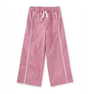 Tea Collection Lace Trim Track Pants in Hydrangea