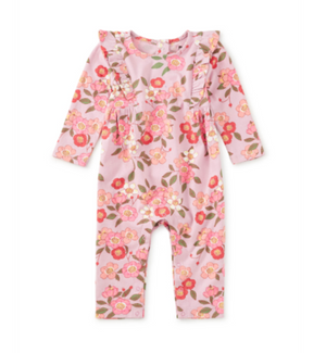 Tea Collection Ruffle Shoulder Romper in Rosa Canina