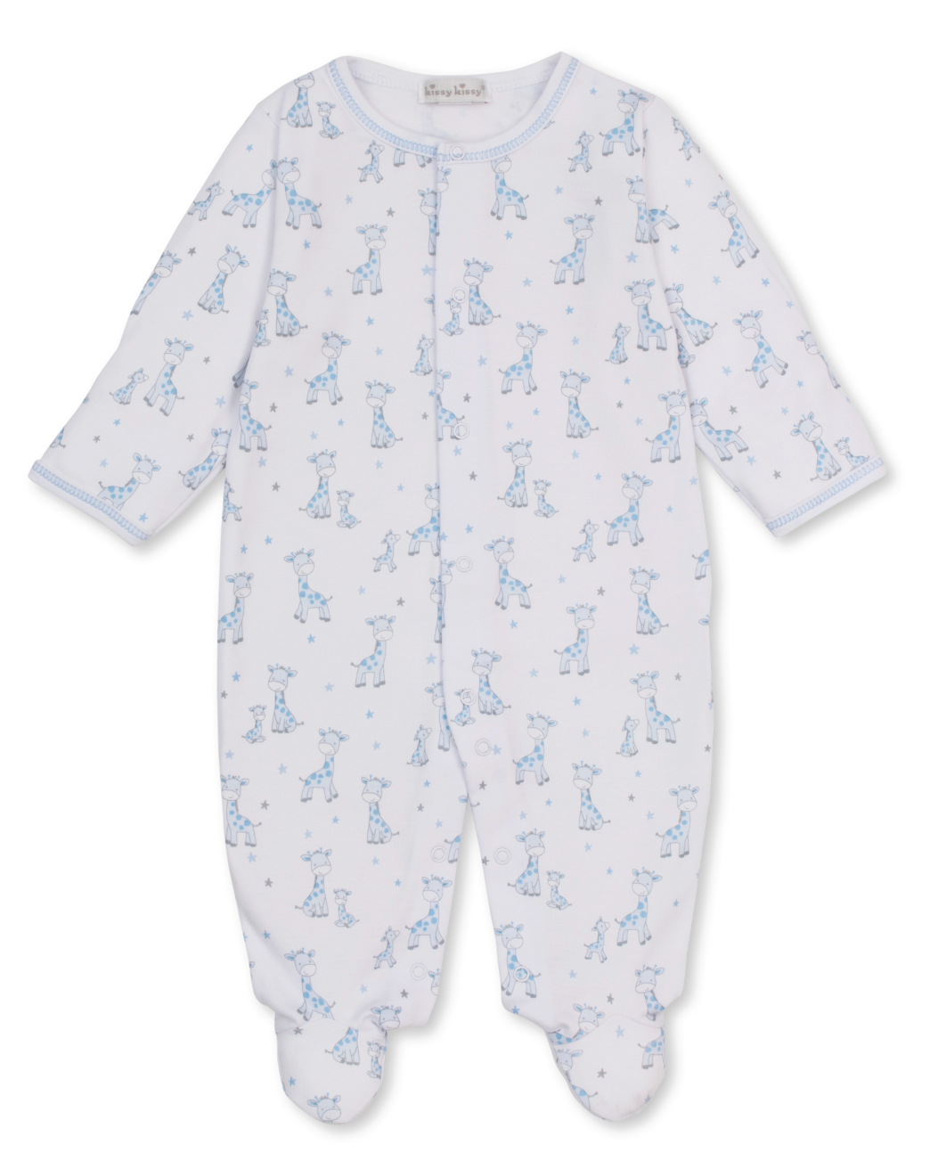 Kissy Kissy Snap Footie in Light Blue Just Giraffes