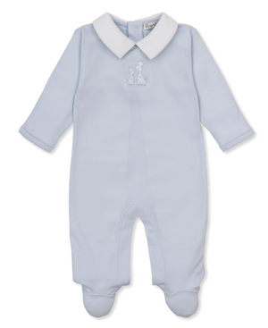 Kissy Kissy Collar Footie in Light Blue Giraffe Laughs