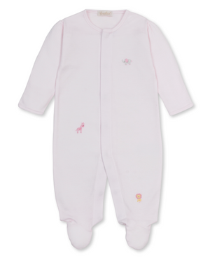 Kissy Kissy Snap Footie with Hand Stitched Embroidery in Pink Jungle Hang Out