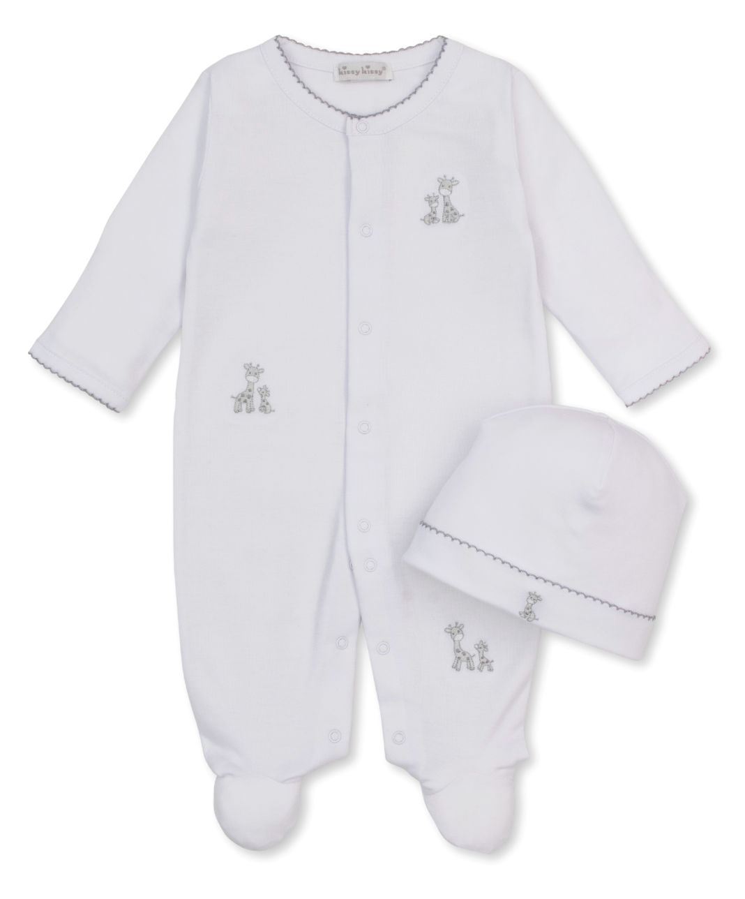 Kissy Kissy Snap Footie/Hat Set in Silver Just Giraffes