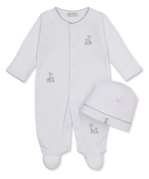 Kissy Kissy Snap Footie/Hat Set in Silver Just Giraffes