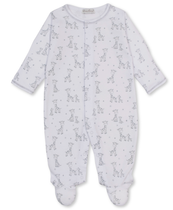 Kissy Kissy Snap Footie in Silver Just Giraffes