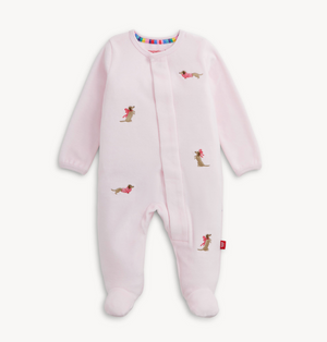 Magnetic Me Velour Footie in Pink Embroidery Dogs