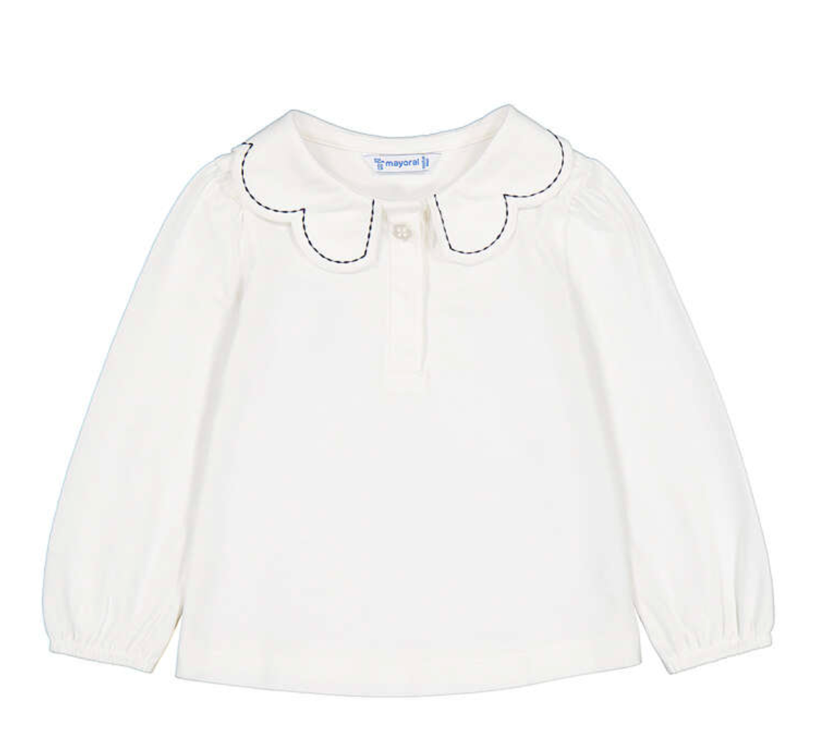 Mayoral Shirt with Wave Collar in Natural with Navy Piping