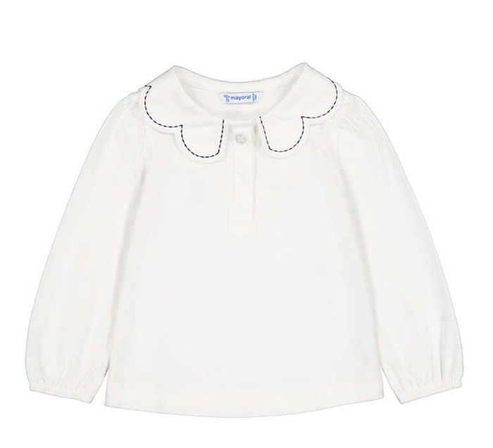 Mayoral Shirt with Wave Collar in Natural with Navy Piping