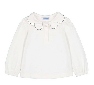 Mayoral Shirt with Wave Collar in Natural with Navy Piping