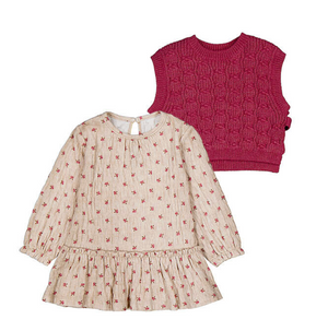 Mayoral Floral Dress with Knit Vest in Petal